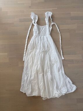 Reformation White Tiered Tie-Shoulder Maxi Dress
